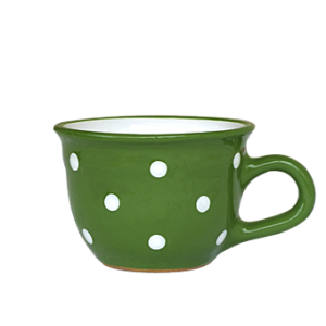 Cappuccino-teás csésze 2,5 dl, sötétzöld-fehér pöttyös